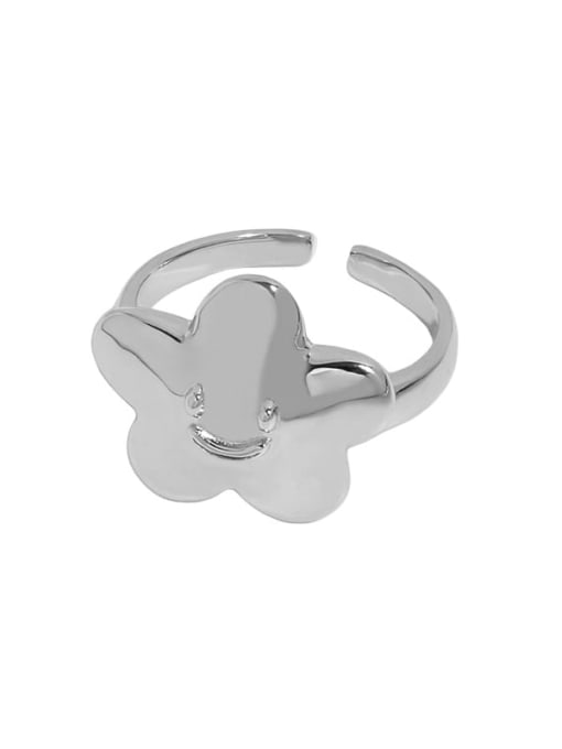 White gold [No. 14 adjustable] 925 Sterling Silver Smotth  Flower Minimalist Band Ring